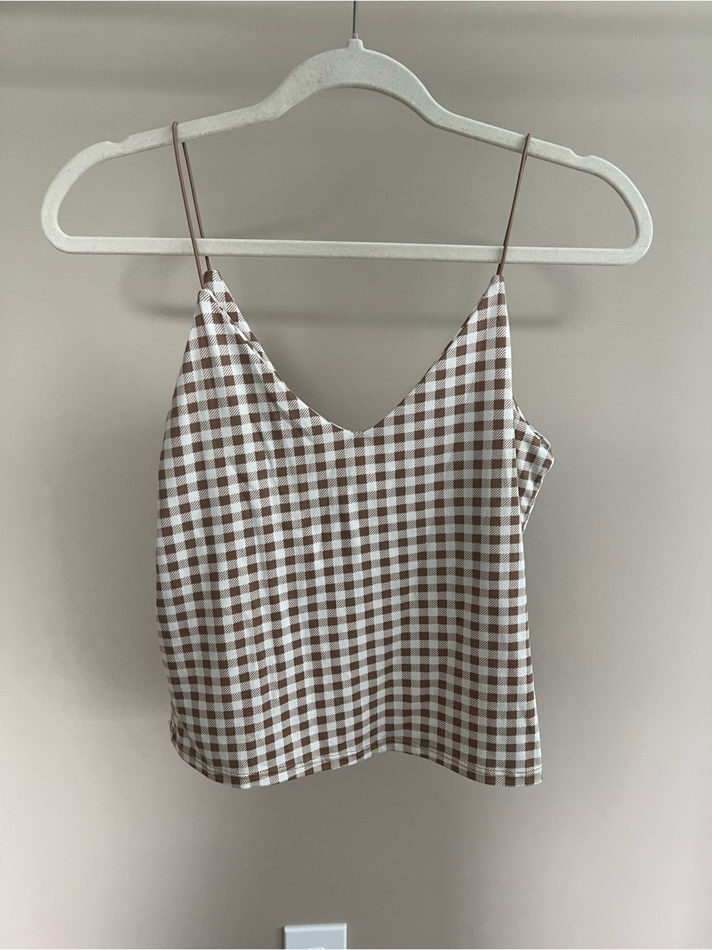 gaze Brown and White Gingham V-Neck Cami
